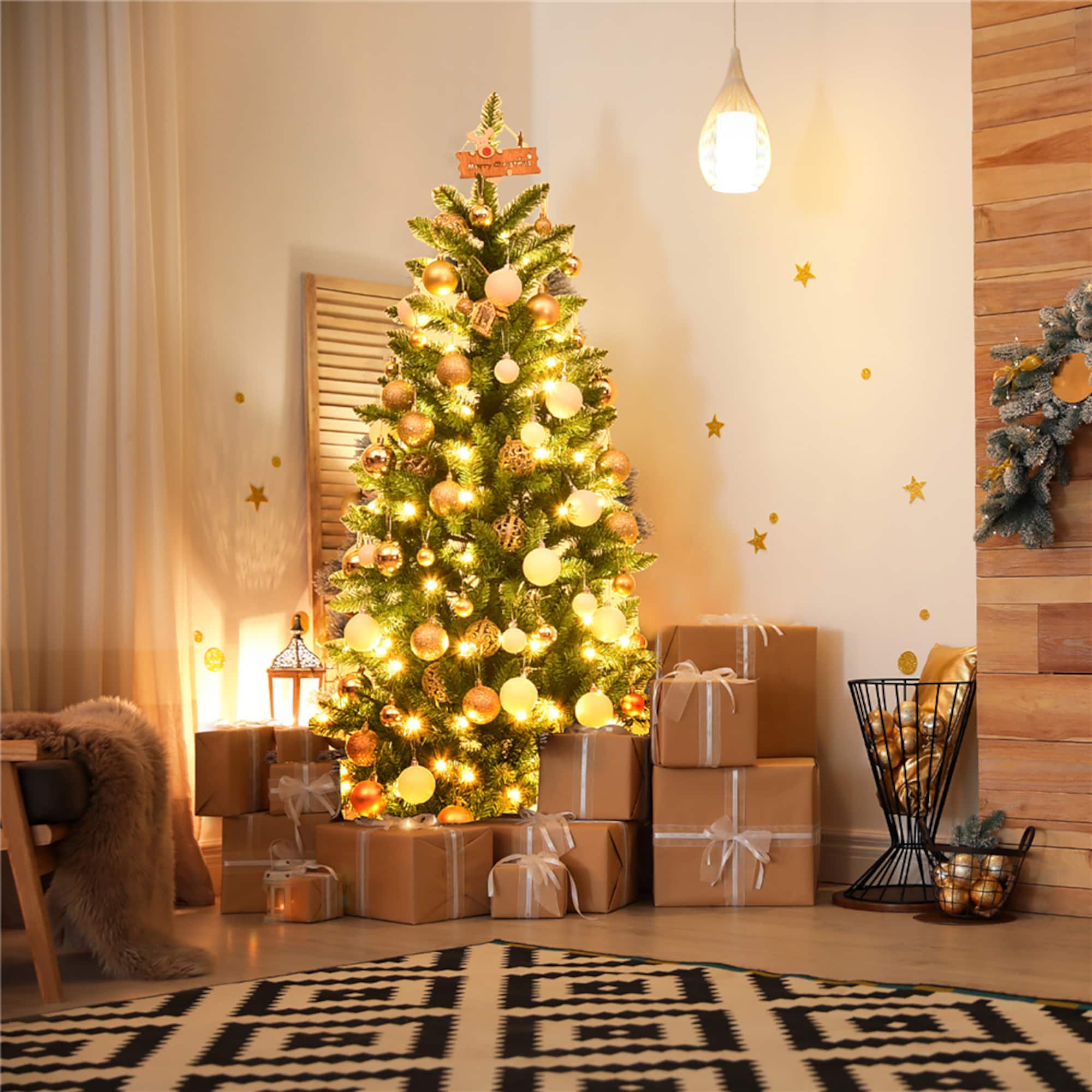 Costway 5ft. Pre-Lit Slim Pencil Fir Artificial Christmas Tree, Warm White LED Lights